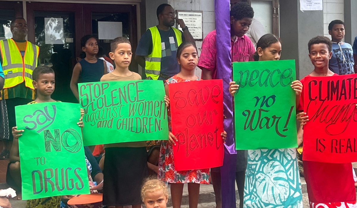 Children of the parish highlighting both global and Fiji realities during the ecological ways of the cross - Photo: Fr Felisiano Fatu