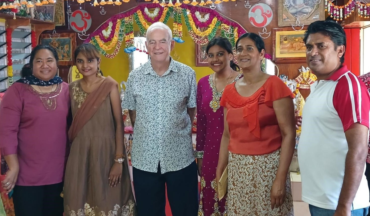 Naanise Pola Mo’unga (left) with Columban Fr Frank Hoare and Pescila Magdalin (second right). Photo: Pescila Magdalin 